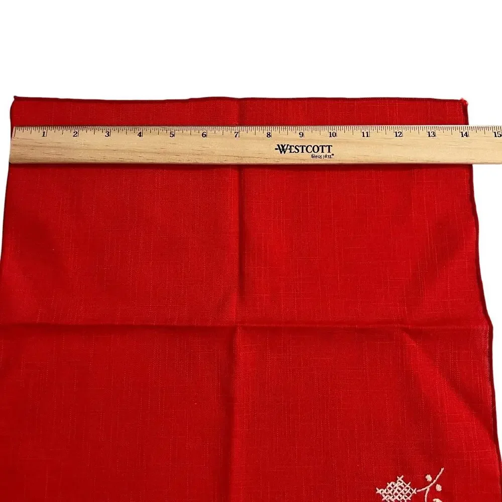 Vintage Red Cloth Napkins Set 4 Hand Embroidered Cross Stitch 14